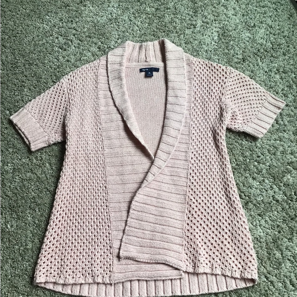 Gap Open-Front Short Sleeve Cardigan Sweater - Light Blush size 12